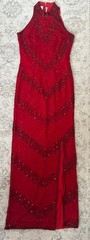 Laurence Kazar Womens 100% Silk Sequined Red Evening Gown Sleeveless SZ S NEW