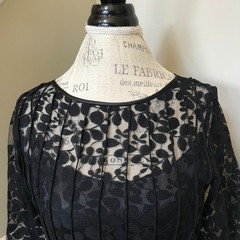 Rickie Freeman Teri Jon Maxi Dress Womens 12 Black Lace Crew Neck 3/4 Sleeve
