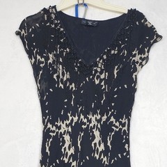 Vintage Temptation Dress Womens L Black Floral Crochet Fringe High Low Maxi Boho