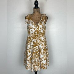 Eliza J Floral Midi Dress Size 10 Pleaded Fit & Flare Side Pocket Cotton Bow