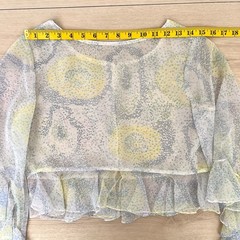 Vintage 2-piece Ruffle Chiffon White & Pastel Polka Dot Top & Warp Skirt Sz XS-S