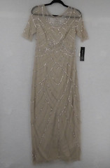 Papell Studio Dress Womens 4 Beige Biscotti Sequin Beaded Evening Gown Maxi