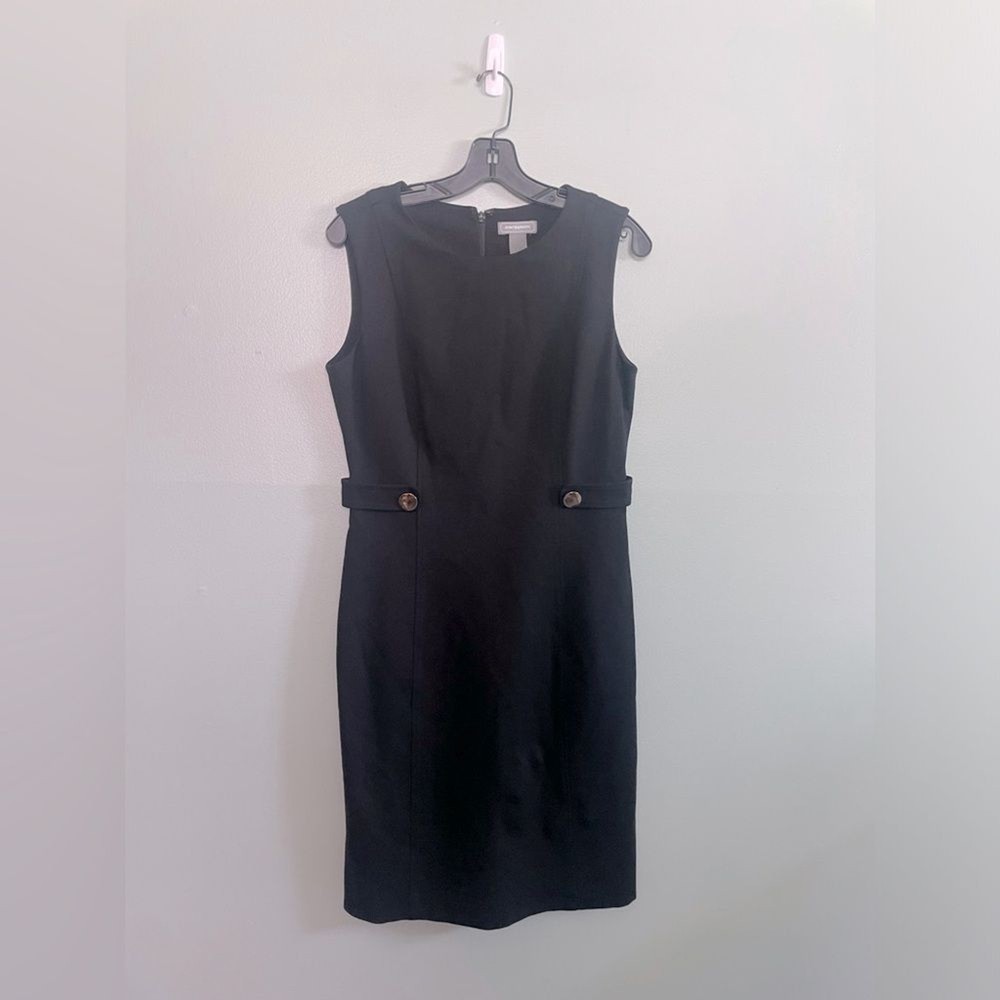 Johnston and Murphy Structured Black Knee Length Business Dress Gold Button SZ S