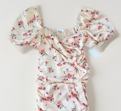 ASTR The Label Blush Floral Midi Dress Size M NWT Puff Sleeve Romantic Ruched