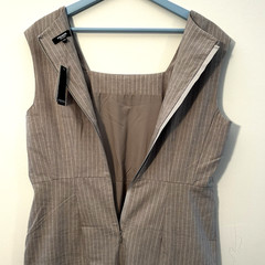 NEW PREMISE Sheath Dress Sz12 Gray Pinstripe Linen Blend Stretch Career Office