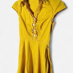 Wedtrend Yellow Ruffled Collared Cap Sleeve Short Dress – Size XS
