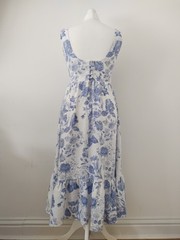Reformation Bucatini Linen Midi Dress Floral Blue/White US6 UK10 Medium