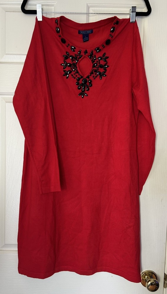 Select + trend L red dress embellishments black large new formal dance lady.
