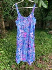 Lilly Pulitzer Loro Tiered Swing Dress Floral Size Large EUC Blue Pink