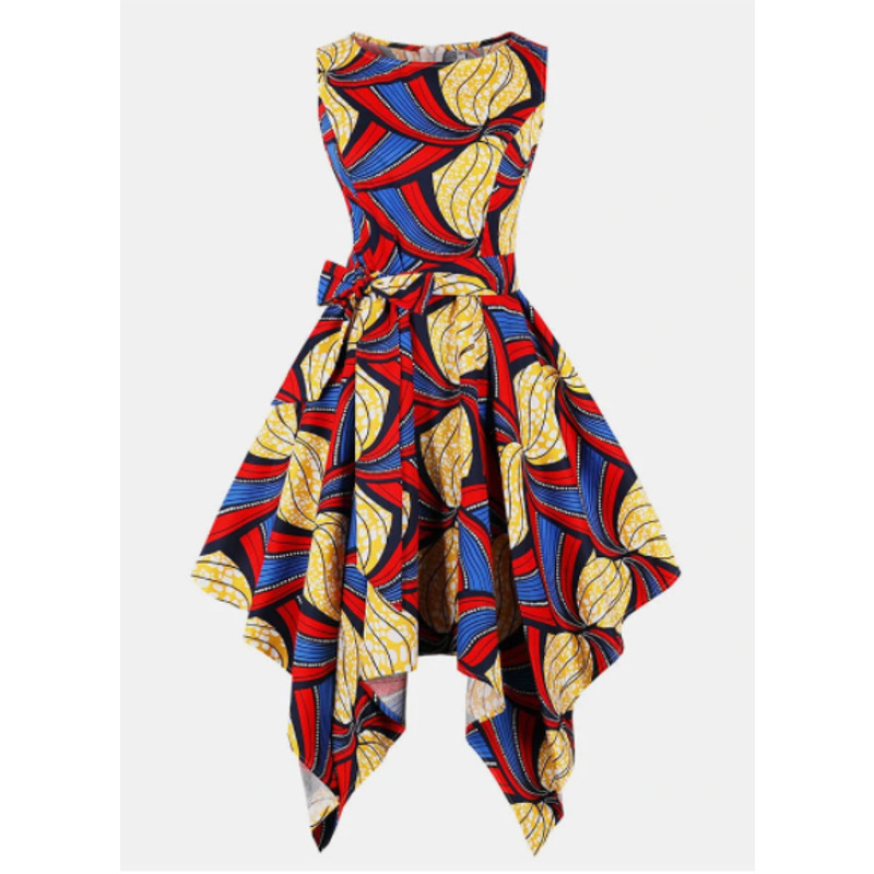 Sucrefas Asymmetrical Dress Womens XXXL Multicolor Ethnic Geometric Print NWT