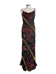 Vintage Y2K Sue Wong Silk Floral Burnout Velvet Cowl Neck Beaded Dress Size 4