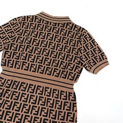 Fendi Zucca FF Monogram Logo Knitted Polo Stretched Dress Brown 38 (S) Size