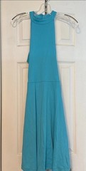 New York & Company Women’s Blue A-Line Dress Solid High Neck Button Back L