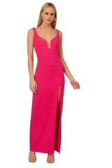 Adrianna Papell Geranium Beaded Plunge Neck Sleeveless Gown, 14
