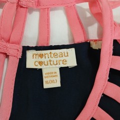 Minteau Couture 16(XL) Halter Dress A Line Navy/Pink/Green Cut-Out Neck Lined