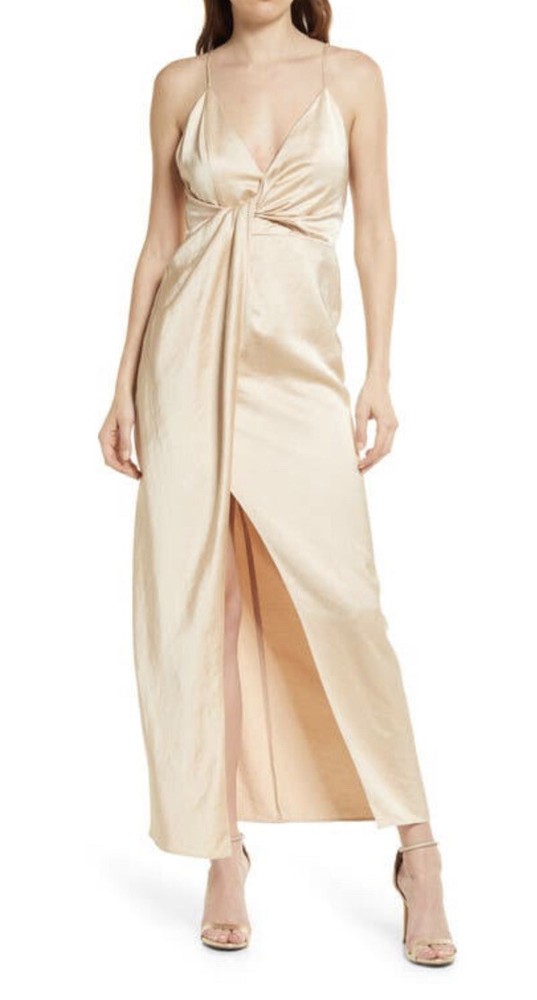 Significant Other satin medium weight fabric midi dress,sz 4, New, Champagne