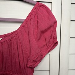 Sim & Sam Linen Blend Puff Sleeve Mini Dress Sundress Size Medium Hot Pink NWT