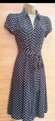 Vintage WW2 1940s 1950s style Black Polka-dot party shirt tea dress Size 10 NEW