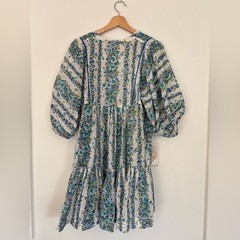 Poupette St. Barth || Aria A-line Mini Dress in Blue Waves Flowers M/L