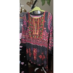 Punjabi Paranda Embroidered Tunic Dress with Kuchi Tassels 19&Prime; ptp