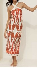 NWT Anthropologie Touche Halter Midi Dress Sz L Orange Floral Bird Preppy Vacay