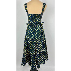 Ina (i:na) Blue Cotton Pineapple Print Midi Dress Tiered Ruffle Smocked Small