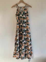 Serra Cotton Palm-Leaf Dress Size M Medium Women&rsquo;s Orange & Green Tropical Print