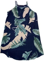 Women’s Blue Tan Green Casual Tropical Palm Leaf Halter Slip Dress Size Medium