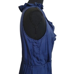 LA Made 100% Silk Ruffle Dress Blue Medium Knee Length Sleeveless Asymmetrical