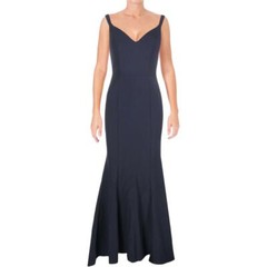 Nwt $415 Jarlo Womens Blue V-Neck High-Low Back Train Mermaid Gown Dress Size 6
