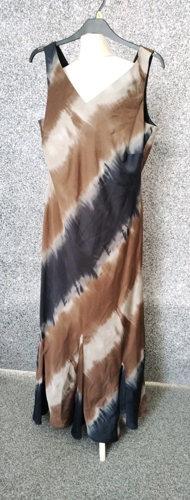 22, Ann Harvey, Brown, Black, Grey Tie Dye Print Sleeveless Long Dress, Slip On