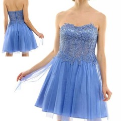BCX Sz 13 Periwinkle Blue Crochet Lace Rhinestones Short Fairytale Ballgown NWT