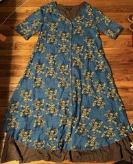 TENDENCY blue yellow floral short sleeve maxi long dress Medium M cottagecore