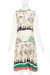 rare CELINE Phoebe Philo cream multicolor mulberry silk cyclist dress FR38 M
