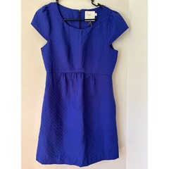 HD in Paris Dress Anthropologie Empress Jacquard Cap Sleeve A-Line Dress Blue 8