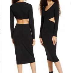 BP. Cut Out Back Long Sleeve Ribbed Knit Maxi Dress Black Size Medium