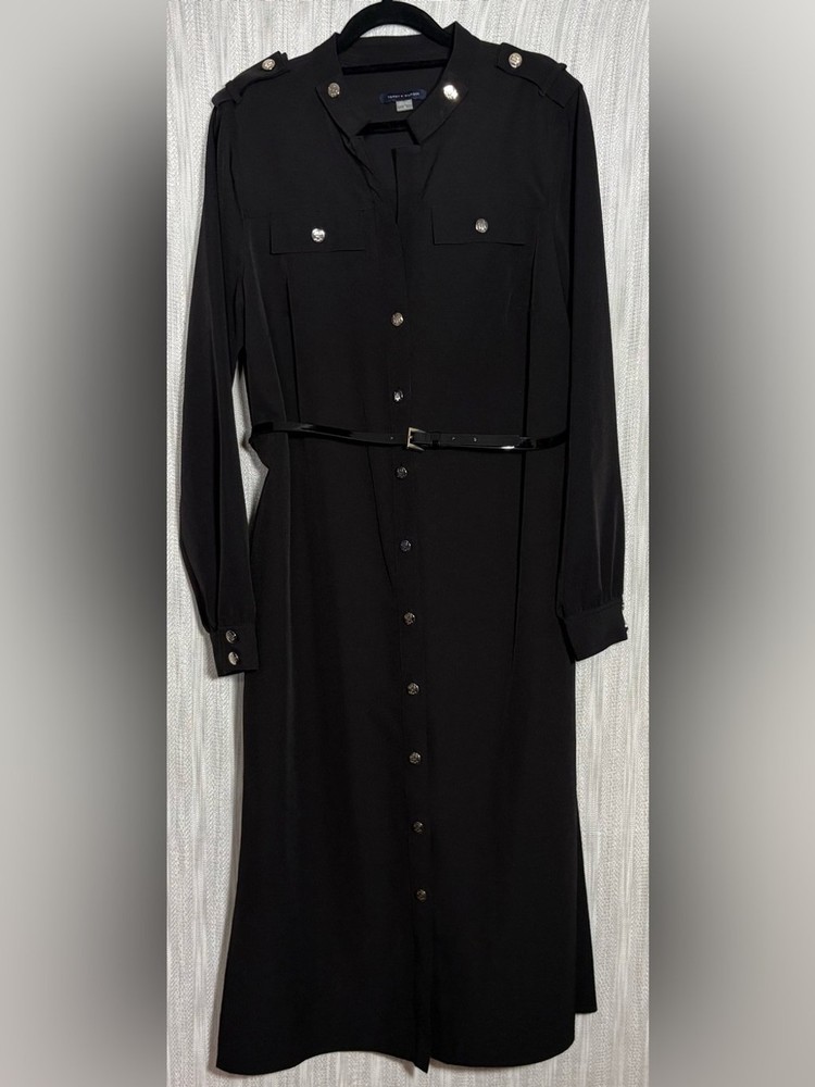 Tommy Hilfiger Black Long-Sleeve Button Shirt Dress with Belt