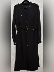 Tommy Hilfiger Black Long-Sleeve Button Shirt Dress with Belt