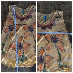 Sunflower Batik Floral Crinkle Cover Up Tunic Dress Yellow Boho OS Lagonlook
