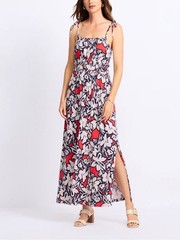 Nine Britton Floral Tie-Shoulder Maxi Dress in Red and Navy