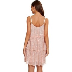 Sequin Adjustable Spaghetti Strap V Neck Layered Dress, SMALL, 5J-172D003