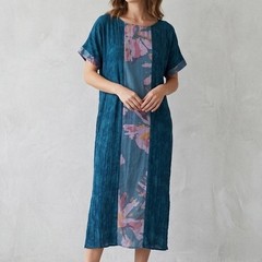 Kristina Lilleeng Hawaii Rayon Muumuu Dress Medium M Teal Floral Caftan Lounger