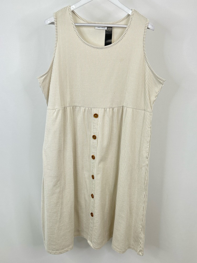 D&CO Size 1XP Beige & White striped Women Shift Ribbed Stretch Knit Dress