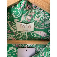 Fate Green Paisley Ruffle Neck Button Front Tiered Mini Dress Small NEW