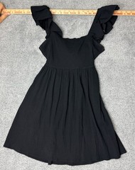 Mi Ami Women&rsquo;s Black Juniors Ruffle Sleeve Bow Tie Back Dress Stretchy & Pockets