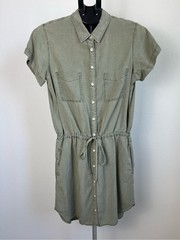 Thread Supply Olive 100% Lyocell Utility Shirt Dress Minimalist Safari Midi L