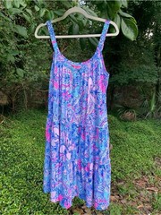 Lilly Pulitzer Loro Tiered Swing Dress Floral Size Large EUC Blue Pink