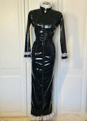 Misfitz blk PVC & lace padlock lockable sissy Maids hobble dress. SIZE 20. CD
