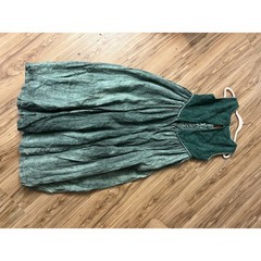 Comfort First Dress Womens Sz L Medieval Linen Lace Up Empire Waist Green Washed