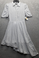 1.STATE Shirt Dress Womens S Multi Striped Puff Sleeve Asymmetrical Hem Side Zip